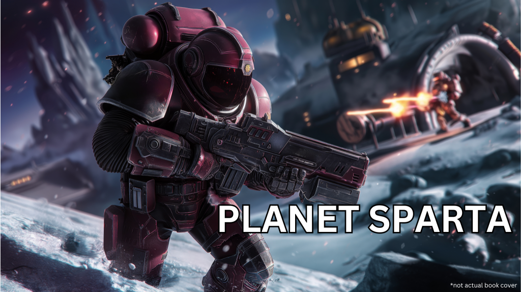 Promotional image for Planet Sparta: A squad of armored space marines stands defiantly at the edge of a glowing nebula, weapons raised, as enemy ships descend. Their mission—hold the line against an overwhelming alien invasion while their people prepare a last-ditch defense.
